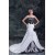 Beautiful A-Line Strapless Sleeveless Taffeta Lace Black White Wedding Dresses 2031128