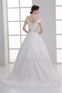Beautiful Ball Gown V-Neck Sleeveless Satin Organza Beaded Wedding Dresses 2031130