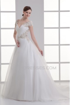 Beautiful Ball Gown V-Neck Sleeveless Satin Organza Beaded Wedding Dresses 2031130