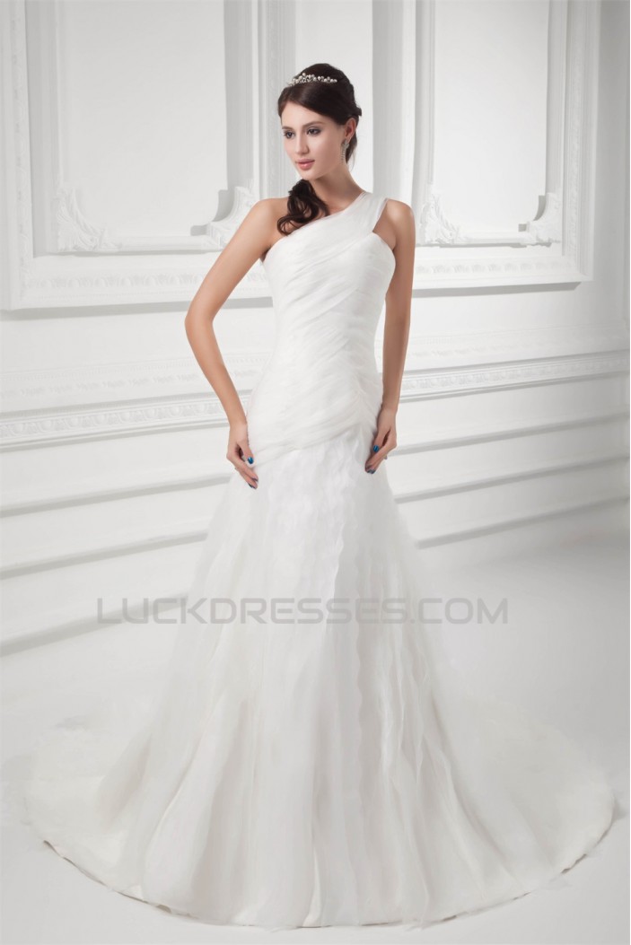 Beautiful Sleeveless One-Shoulder A-Line Satin Organza Wedding Dresses 2031134
