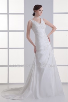 Beautiful Sleeveless V-Neck Taffeta Sheath/Column Lace Wedding Dresses 2031136