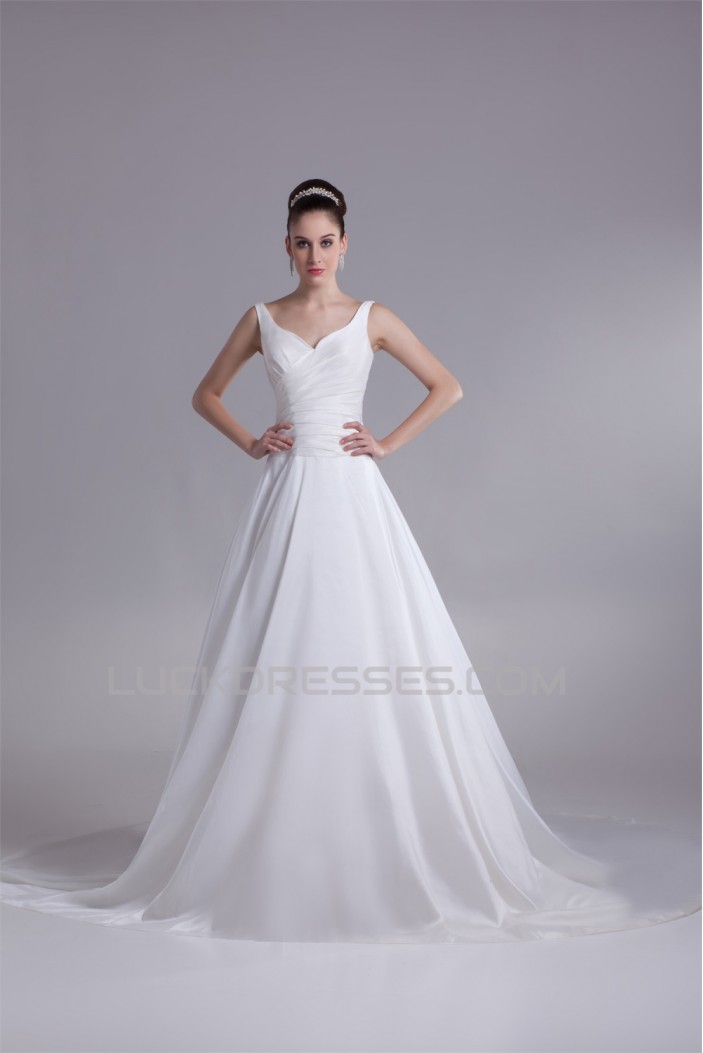 Breathtaking A-Line Taffeta V-Neck Sleeveless Sweet Wedding Dresses 2031140