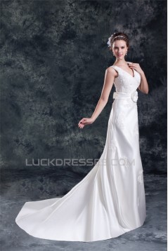 Breathtaking V-Neck Sleeveless A-Line Satin New Arrival Wedding Dresses 2031143