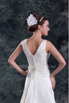 Breathtaking V-Neck Sleeveless A-Line Satin New Arrival Wedding Dresses 2031143