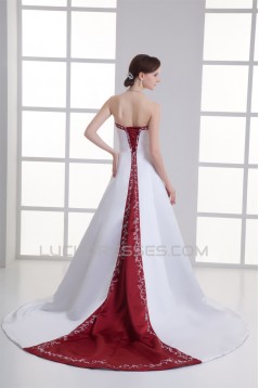Charming Satin A-Line Sleeveless Strapless Embellished Wedding Dresses 2031147