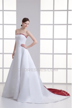 Charming Satin A-Line Sleeveless Strapless Embellished Wedding Dresses 2031147