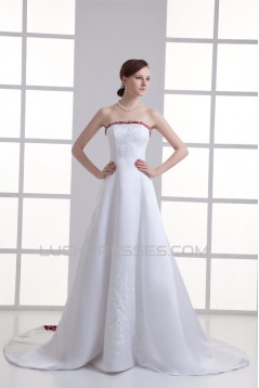 Charming Satin A-Line Sleeveless Strapless Embellished Wedding Dresses 2031147