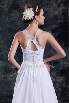 Chiffon Satin A-Line Sleeveless Scoop Sweep Train Wedding Dresses 2031149