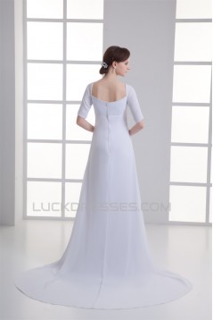 Chiffon Satin Bowl Sheath/Column Half Elbow Sleeve Wedding Dresses Maternity Wedding Dresses 2031150