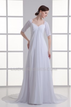Chiffon Satin Bowl Sheath/Column Half Elbow Sleeve Wedding Dresses Maternity Wedding Dresses 2031150