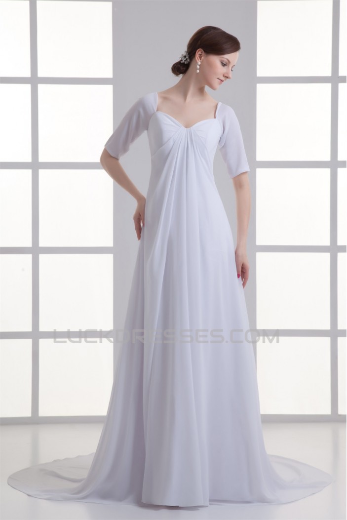 Chiffon Satin Bowl Sheath/Column Half Elbow Sleeve Wedding Dresses Maternity Wedding Dresses 2031150