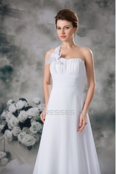 Chiffon Satin Sleeveless A-Line One-Shoulder Best Wedding Dresses 2031152