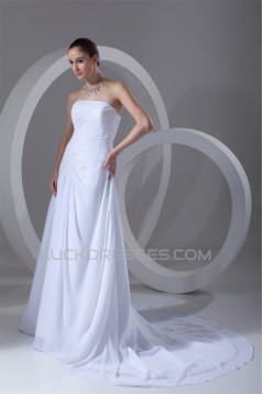 Chiffon Satin Strapless Sleeveless A-Line New Arrival Wedding Dresses 2031156