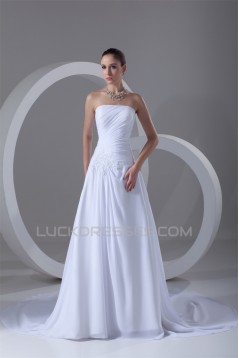 Chiffon Satin Strapless Sleeveless A-Line New Arrival Wedding Dresses 2031156