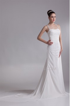 Chiffon Satin Straps Sheath/Column Sleeveless Beautiful Wedding Dresses 2031158
