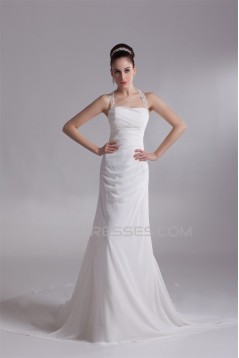 Chiffon Satin Straps Sheath/Column Sleeveless Beautiful Wedding Dresses 2031158