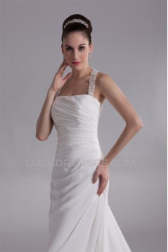 Chiffon Satin Straps Sheath/Column Sleeveless Beautiful Wedding Dresses 2031158