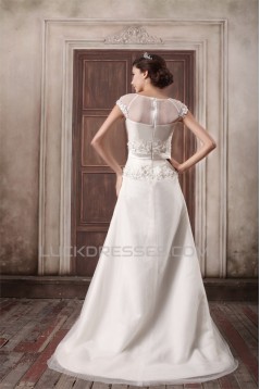 Custom Made A-Line Satin Tulle High-Neck Sweet Wedding Dresses 2031159
