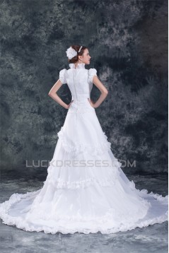 A-Line Square Short Sleeve Satin Organza Best Wedding Dresses 2031160