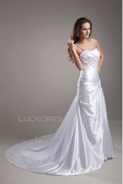 Elastic Woven Satin Sleeveless A-Line Spaghetti Straps Beaded Wedding Dresses 2031165