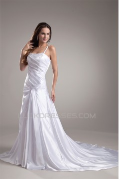 Elastic Woven Satin Sleeveless A-Line Spaghetti Straps Beaded Wedding Dresses 2031165