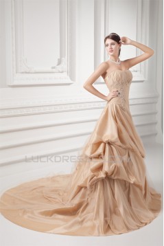 Elegant A-Line Sleeveless Taffeta Strapless Wedding Dresses 2031166