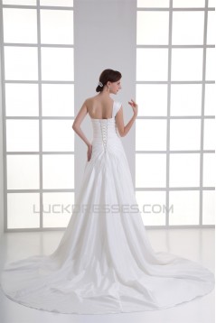 Elegant One-Shoulder Taffeta Sleeveless A-Line Wedding Dresses 2031168