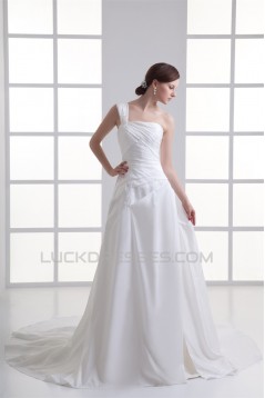 Elegant One-Shoulder Taffeta Sleeveless A-Line Wedding Dresses 2031168