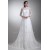 Elegant Satin Lace High-Neck 3/4 Length Sleeve A-Line Lace Wedding Dresses 2031169