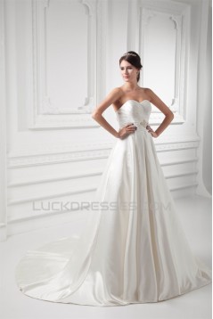 Elegant Sleeveless Satin A-Line Sweetheart Wedding Dresses 2031171