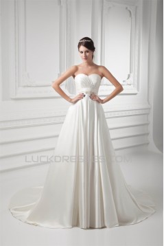 Elegant Sleeveless Satin A-Line Sweetheart Wedding Dresses 2031171
