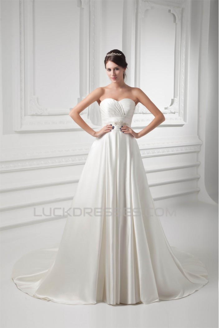 Elegant Sleeveless Satin A-Line Sweetheart Wedding Dresses 2031171
