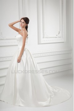 Elegant Sleeveless Strapless Ball Gown Satin Wedding Dresses 2031173