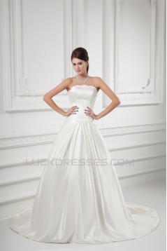 Elegant Sleeveless Strapless Ball Gown Satin Wedding Dresses 2031173