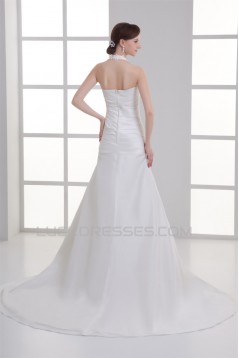 Elegant Taffeta A-Line Sleeveless Halter Wedding Dresses 2031176