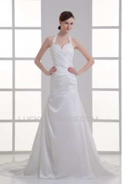 Elegant Taffeta A-Line Sleeveless Halter Wedding Dresses 2031176