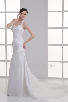 Elegant Taffeta A-Line Sleeveless Halter Wedding Dresses 2031176