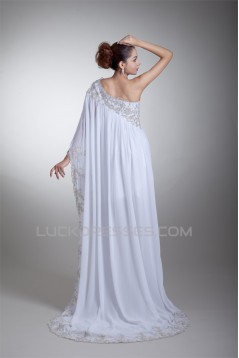Fantastic A-Line Chiffon Satin One-Shoulder Sleeveless Wedding Dresses Maternity Wedding Dresses 2031177
