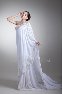 Fantastic A-Line Chiffon Satin One-Shoulder Sleeveless Wedding Dresses Maternity Wedding Dresses 2031177