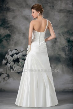 Fantastic One-Shoulder Satin Sleeveless A-Line Wedding Dresses 2031180