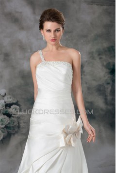 Fantastic One-Shoulder Satin Sleeveless A-Line Wedding Dresses 2031180