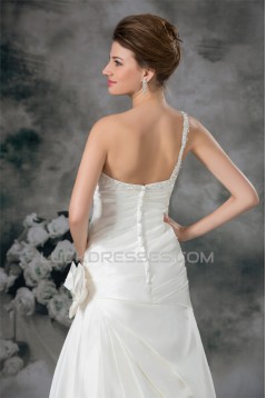 Fantastic One-Shoulder Satin Sleeveless A-Line Wedding Dresses 2031180