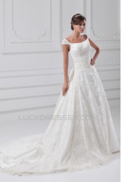 Fantastic Scoop A-Line Satin Lace Wedding Dresses 2031181