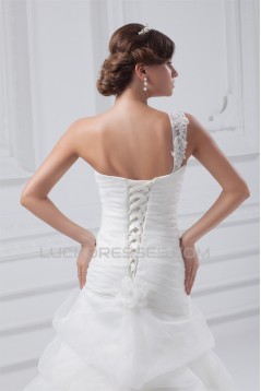 Fantastic Sleeveless A-Line One-Shoulder Satin Organza Wedding Dresses 2031182