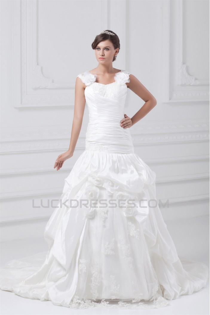 Fantastic Straps Sleeveless A-Line Taffeta Wedding Dresses 2031184