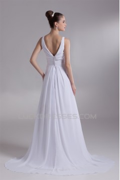 Fantastic V-Neck Sleeveless Chiffon Satin A-Line Wedding Dresses 2031190