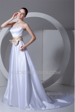 Fashionable Satin Strapless Sleeveless A-Line Wedding Dresses with Color 2031192