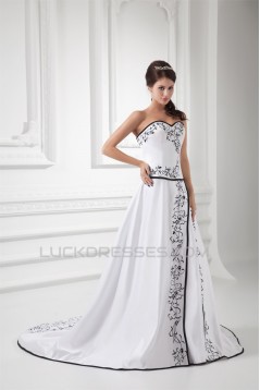 Fashionable Satin Sweetheart Sleeveless A-Line Best Wedding Dresses 2031193