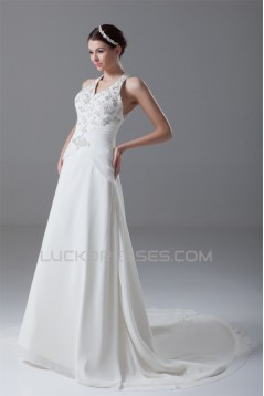 A-Line Chiffon Satin Halter Sleeveless Wedding Dresses 2031198