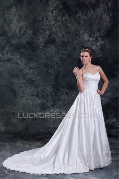 A-Line Spaghetti Straps Taffeta Sleeveless Wedding Dresses 2031199